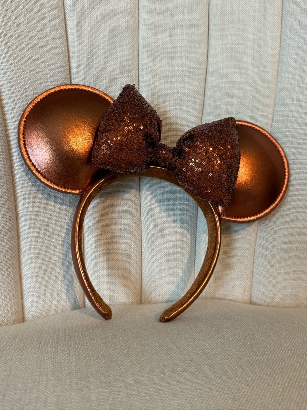 BRONZE metalic copper Disney Parks EARS headband Minnie Mouse sequin bow gold